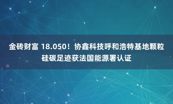 金砖财富 18.050！协鑫科技呼和浩特基地颗粒硅碳足迹获法国能源署认证
