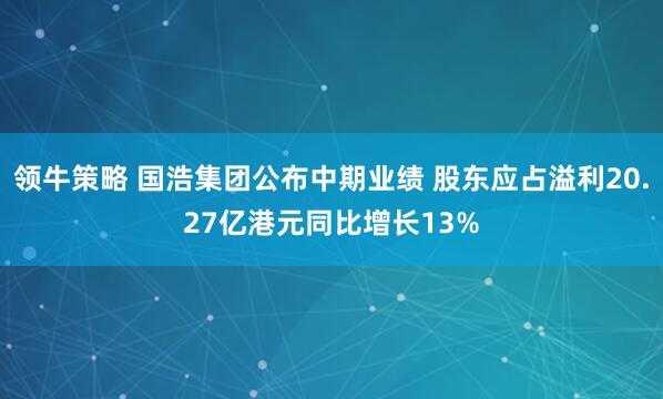 领牛策略 国浩集团公布中期业绩 股东应占溢利20.27亿港元同比增长13%