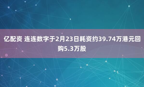 亿配资 连连数字于2月23日耗资约39.74万港元回购5.3万股